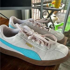 Puma Kids' White and Aqua Sneakers